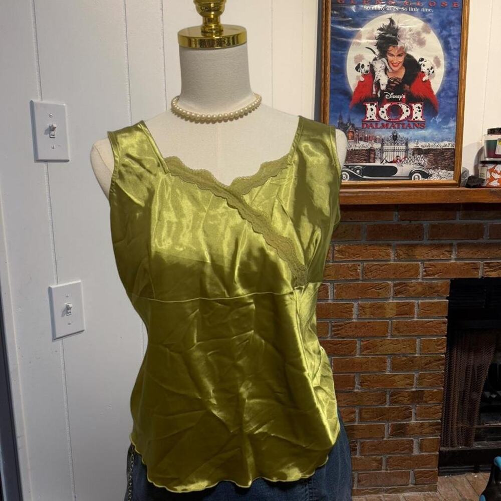 Bay Studio Green satin top with lace details Size Small